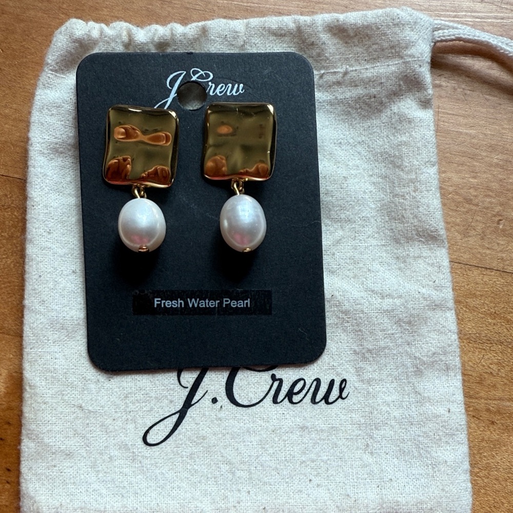 J. Crew Gold Square Earrings with Pearls